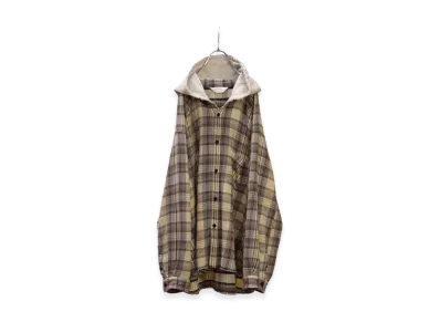 ANCELLM Nel Check Hoodie Shirt "Ivory"