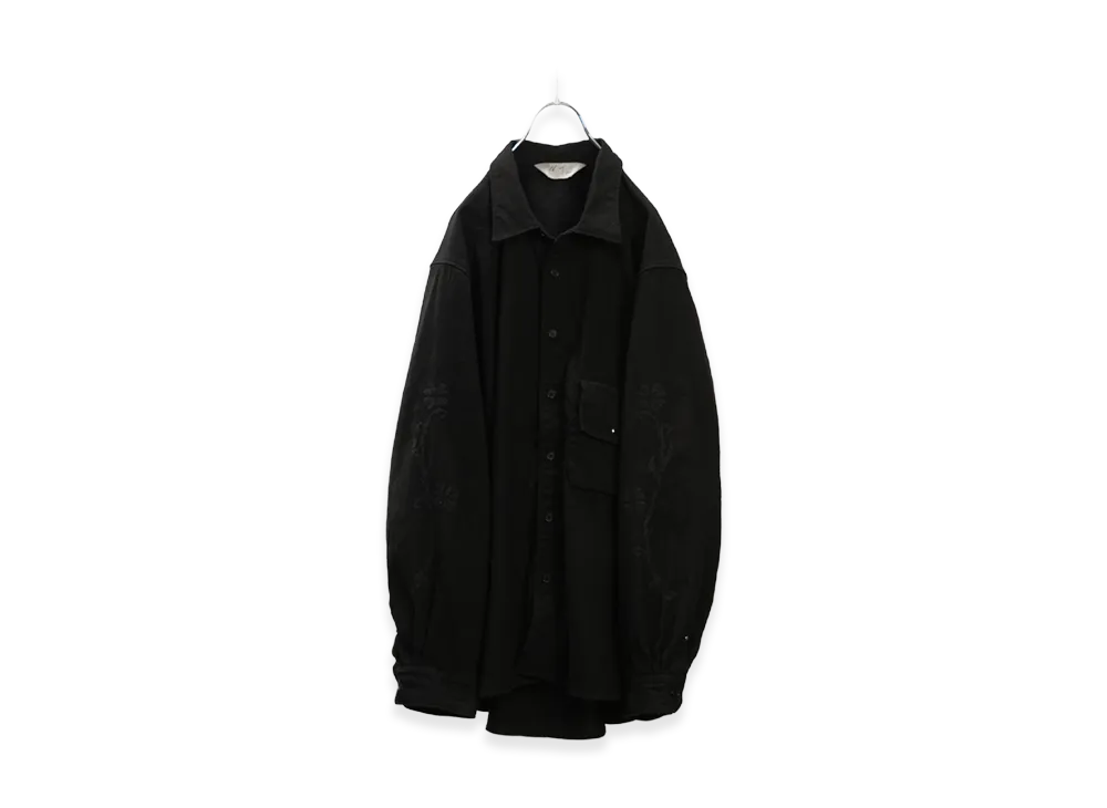 ANCELLM L/C Nep Flower Embroidery Over Shirt "Black"