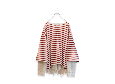 ANCELLM Border Layered LS Shirt "White/Red"