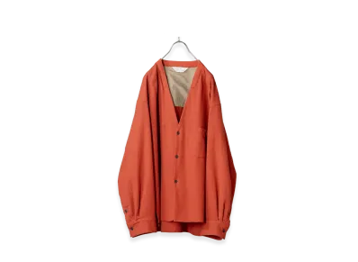 ANCELLM Shrink Wool No-Collar Tailored Shirt "F.Red"
