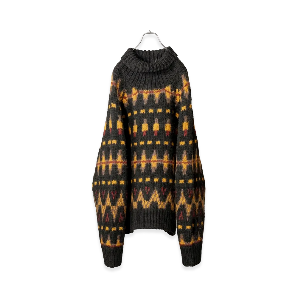 ANCELLM Handcrafted Fairisle Turtleneck Knit Sweater "Black"