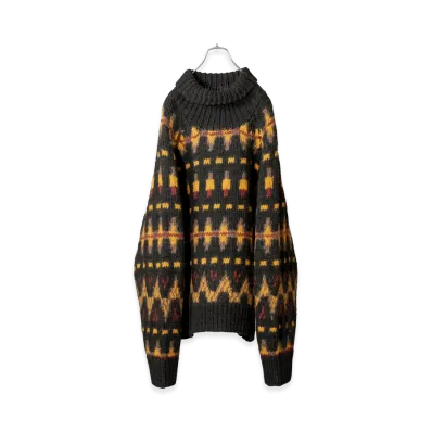 ANCELLM Handcrafted Fairisle Turtleneck Knit Sweater "Black"