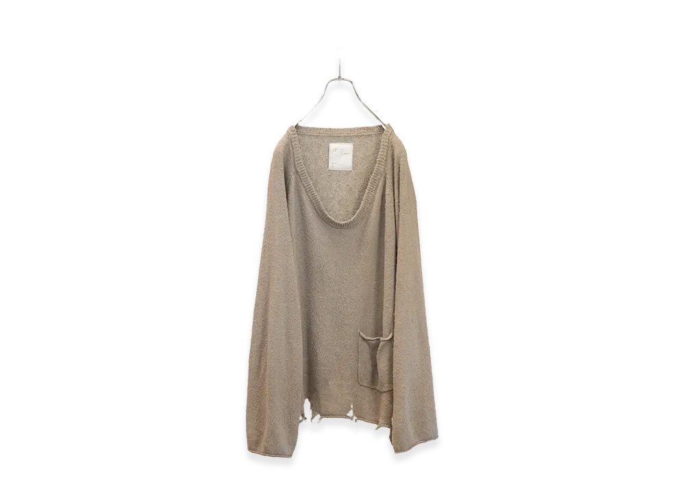ANCELLM Damage Silk Uvneck Knit "Greige"