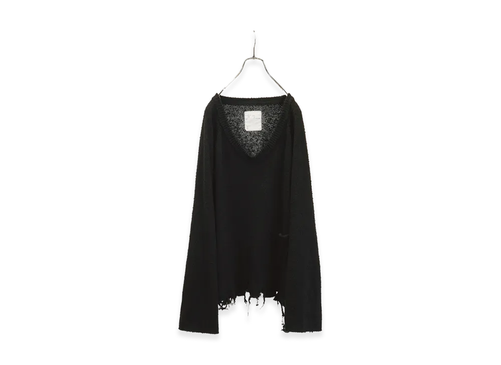 ANCELLM Damage Silk Uvneck Knit "Black"