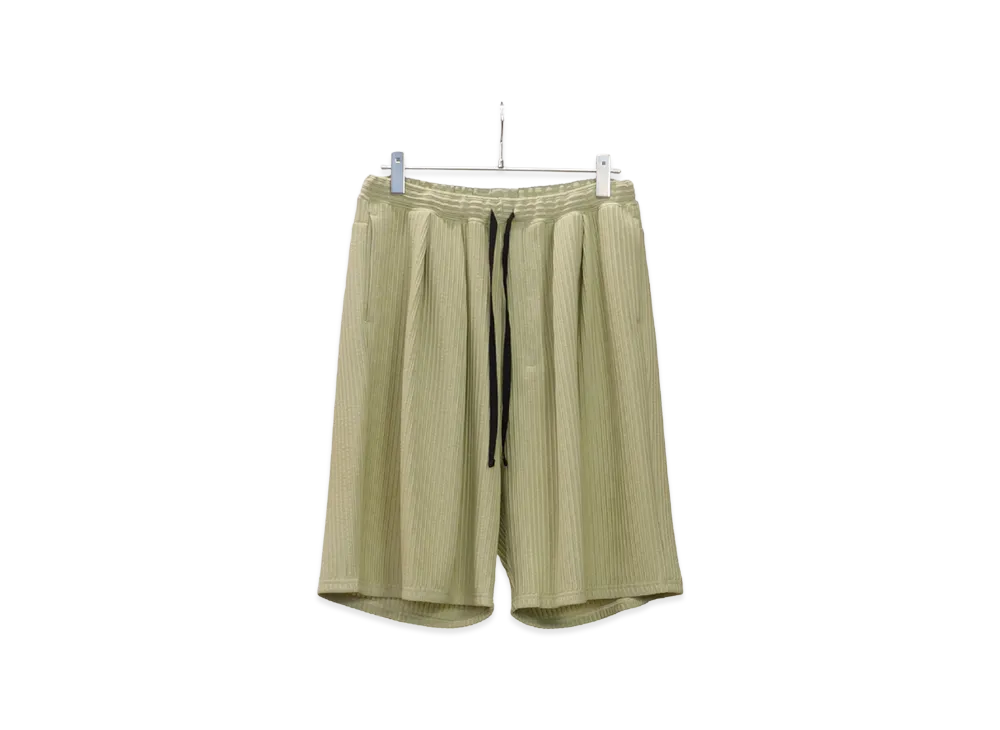 ANCELLM Wrinkled Stripe Tuck Short Pants "Wasabi"