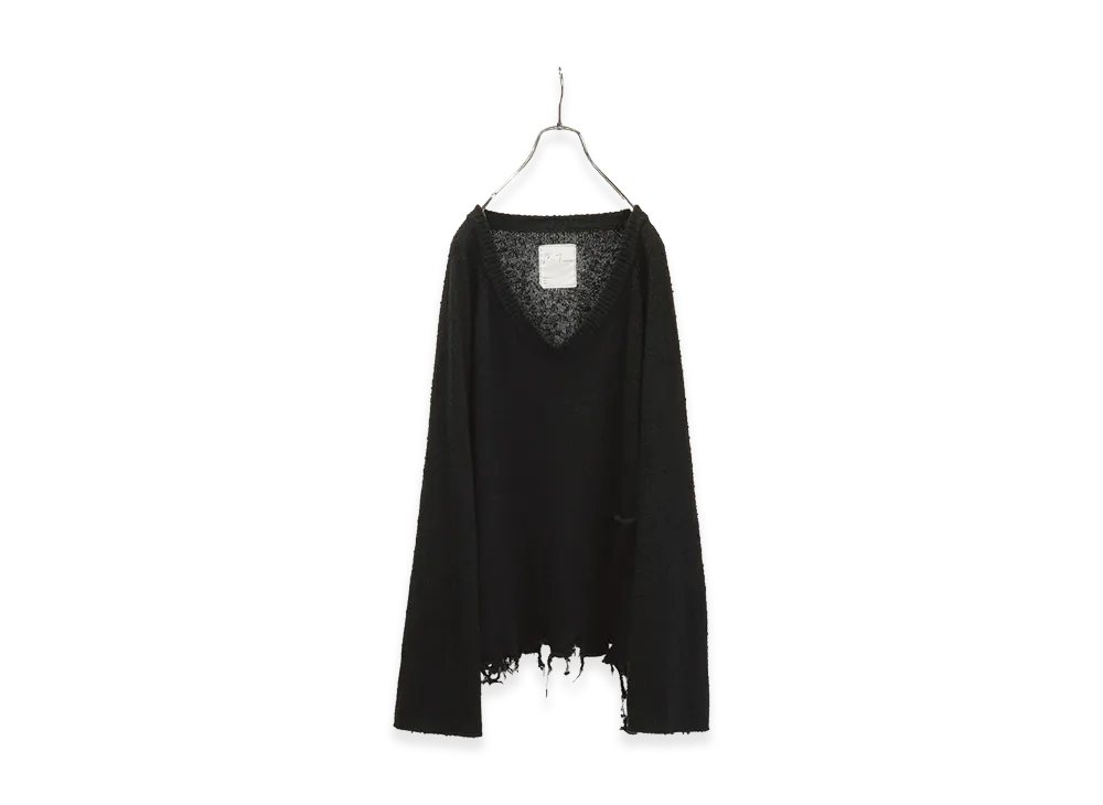 ANCELLM Damage Silk Uvneck Knit "Black"