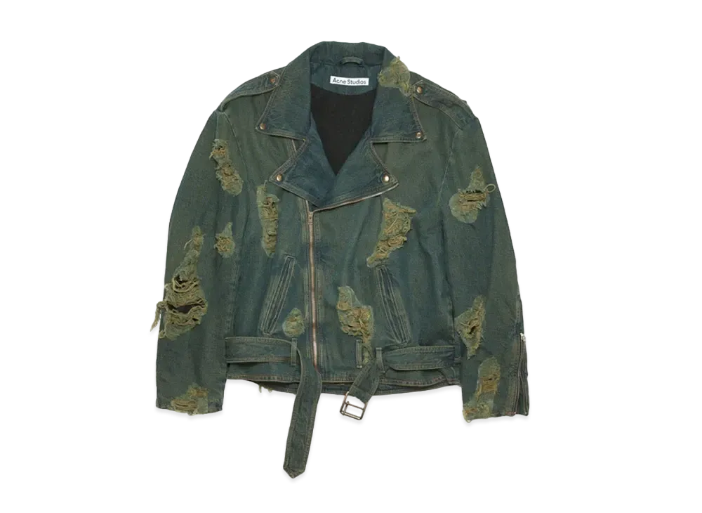 Acne Studios Distressed Denim Biker Jacket "Blue/Green"