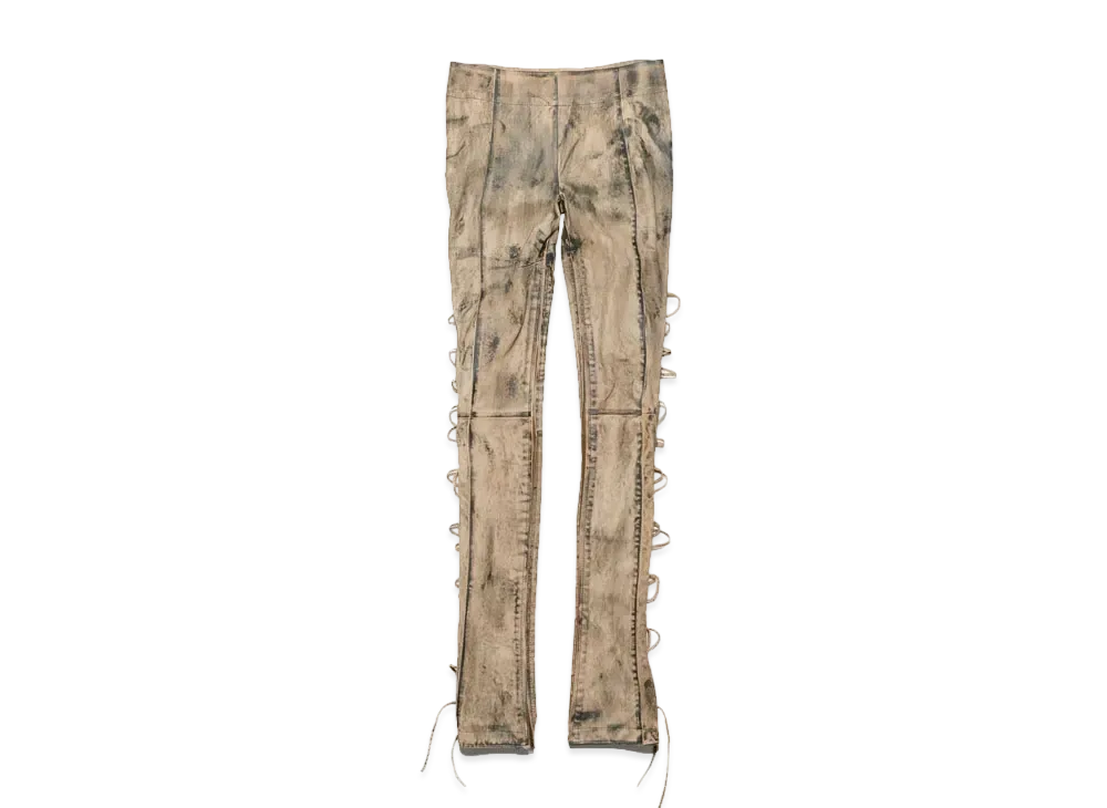Acne Studios Leather Lace-Up Trousers "Beige/Green"
