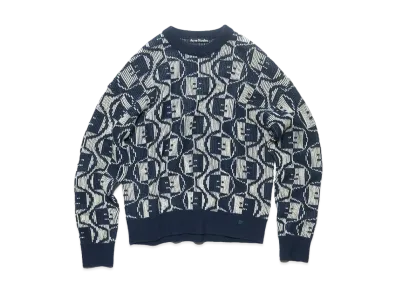 Acne Studios Jacquard Crewneck Sweater "Navy/Oatmeal Melange"