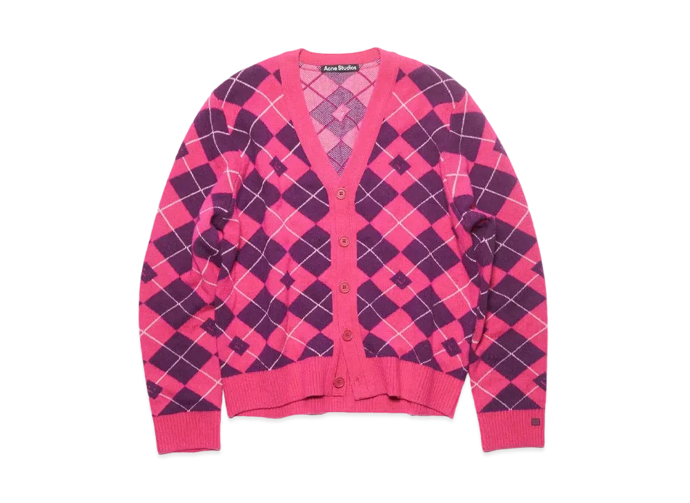 Acne Studios Argyle Jacquard Cardigan "Bright Pink/Mid Purple"