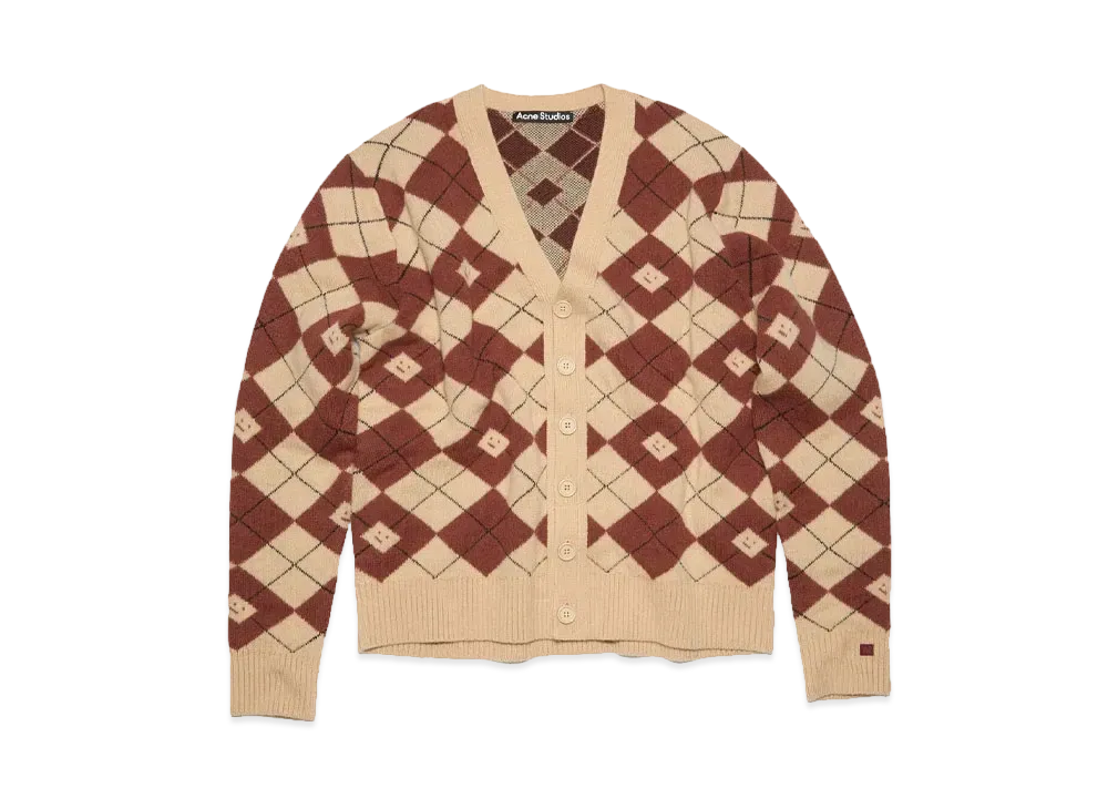 Acne Studios Argyle Jacquard Cardigan "Biscuit Beige/Deep Red"