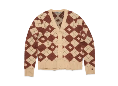 Acne Studios Argyle Jacquard Cardigan "Biscuit Beige/Deep Red"