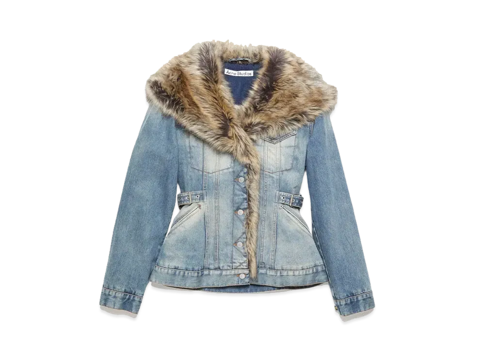 Acne Studios Fur Trim Denim Jacket "Mid Blue"