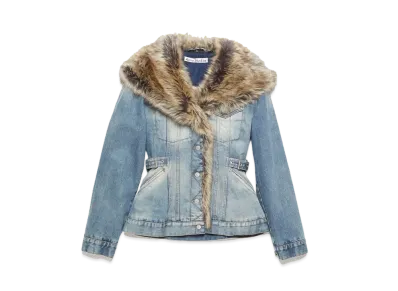Acne Studios Fur Trim Denim Jacket "Mid Blue"