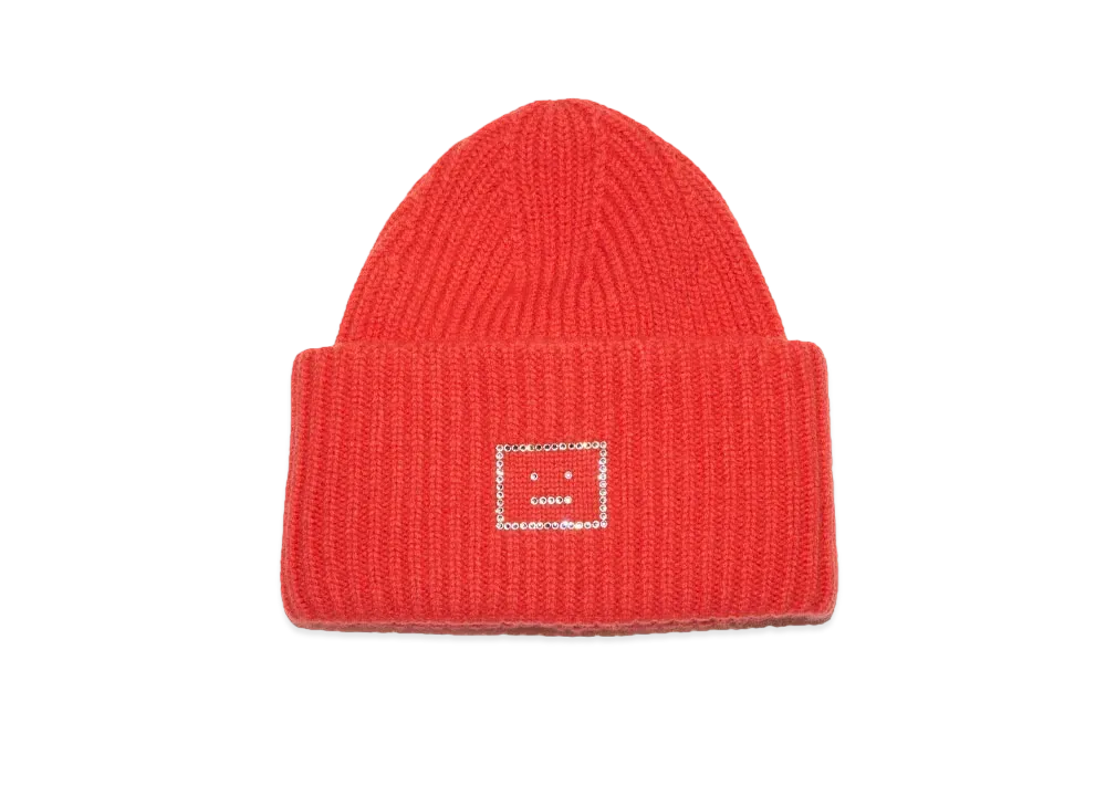 Acne Studios Embellished FACE Beanie "Sharp Red"