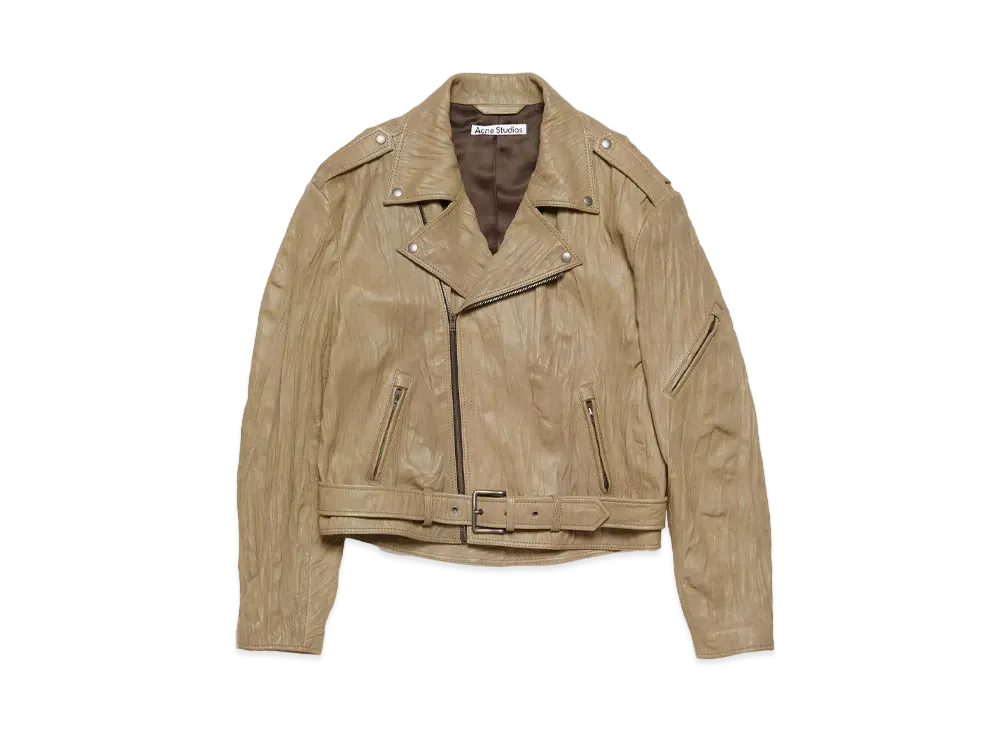 Acne Studios Crinkled Leather Biker Jacket "Brown"