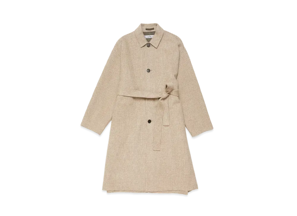 Acne Studios Belted Houndstooth Coat "Mahogany Brown/Ivory White"