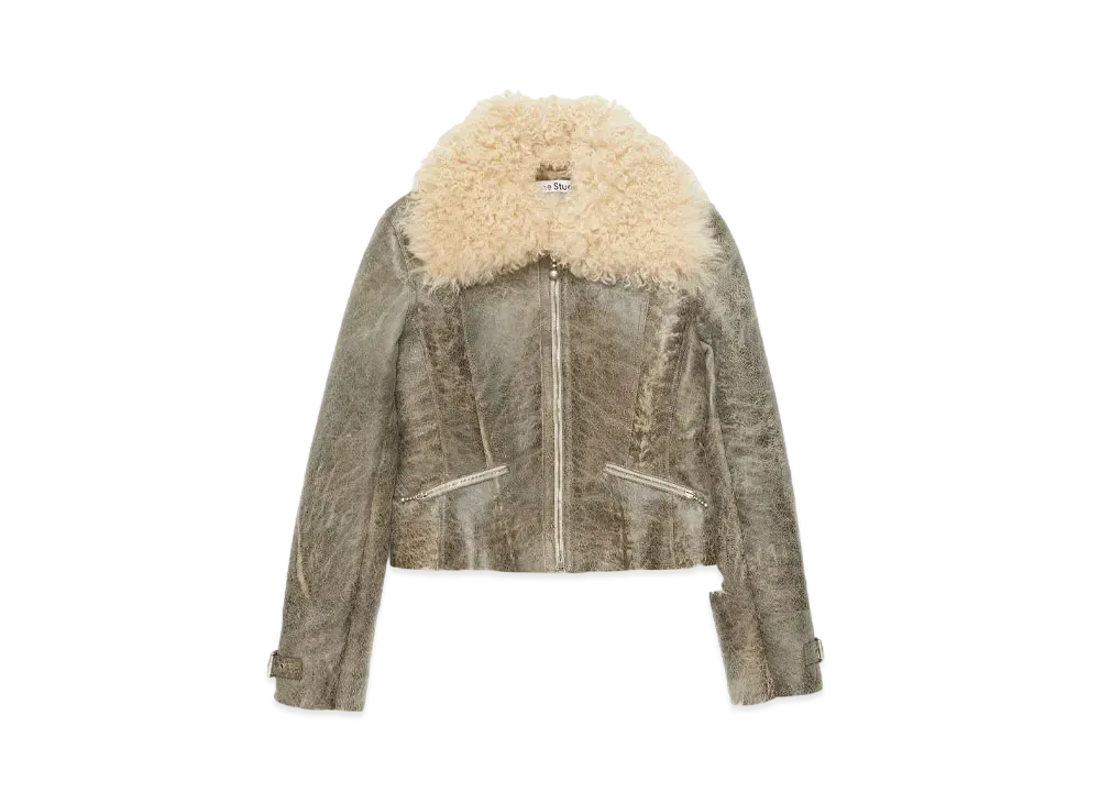 Acne Studios Leather Shearling Jacket "Grey/Beige"