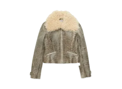 Acne Studios Leather Shearling Jacket "Grey/Beige"
