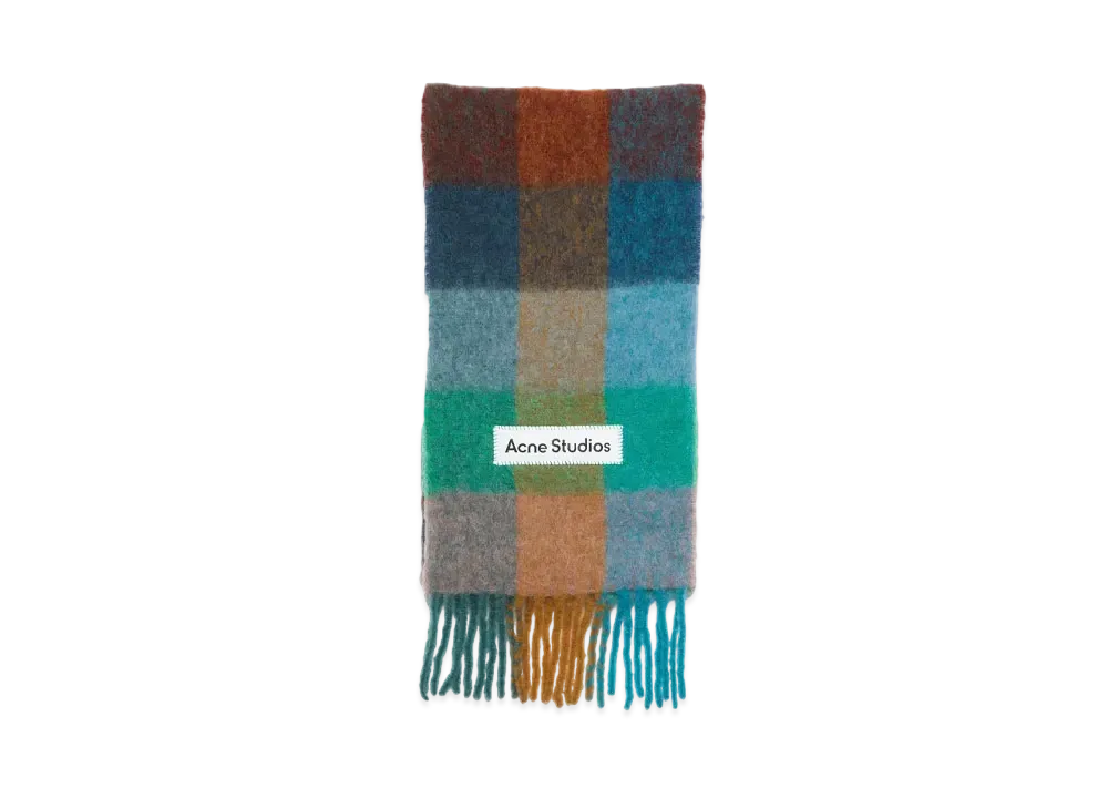 Acne Studios Mohair Check Scarf "Turquoise/Camel/Blue"