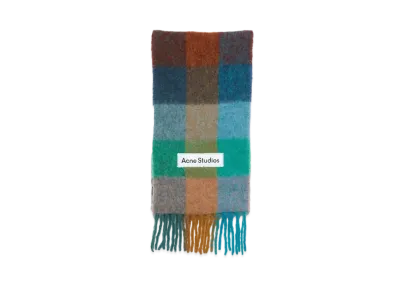 Acne Studios Mohair Check Scarf "Turquoise/Camel/Blue"