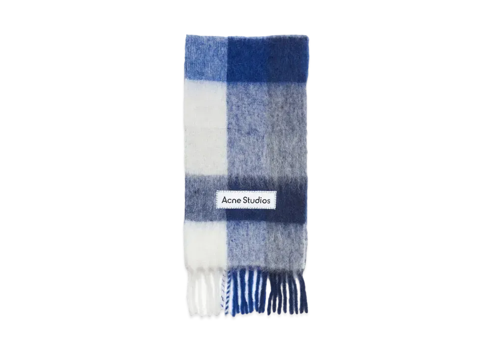 Acne Studios Mohair Check Scarf "White/Grey/Royal Blue"
