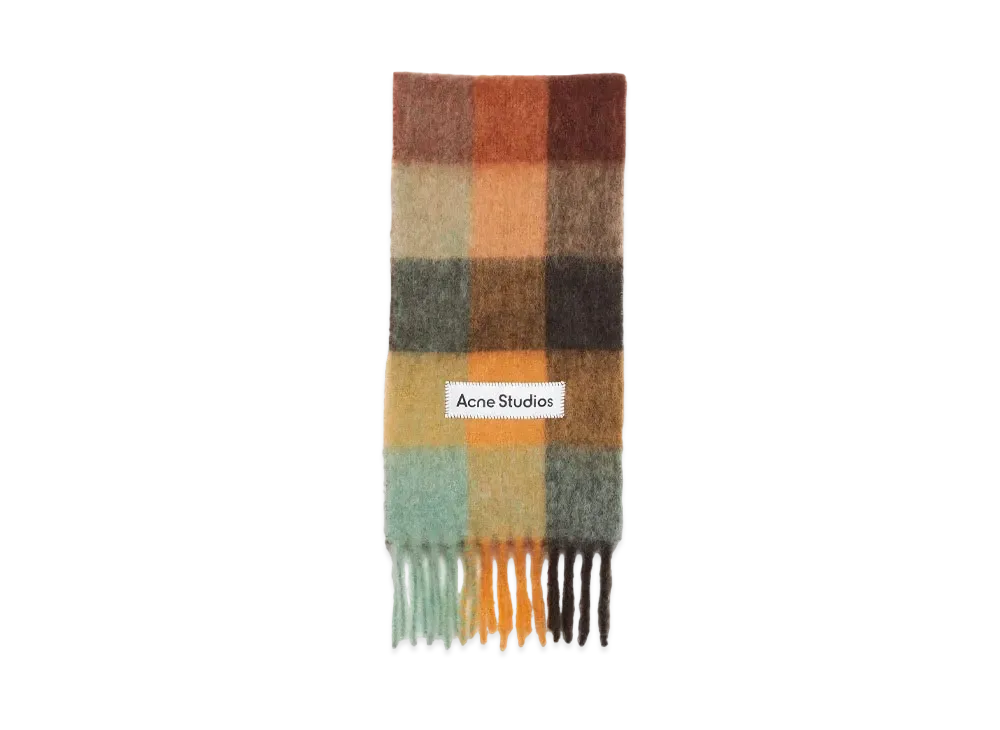 Acne Studios Mohair Check Scarf "Chestnut Brown/Yellow/Green"