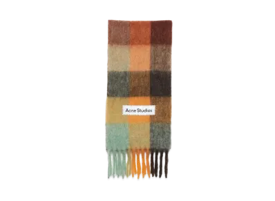 Acne Studios Mohair Check Scarf "Chestnut Brown/Yellow/Green"
