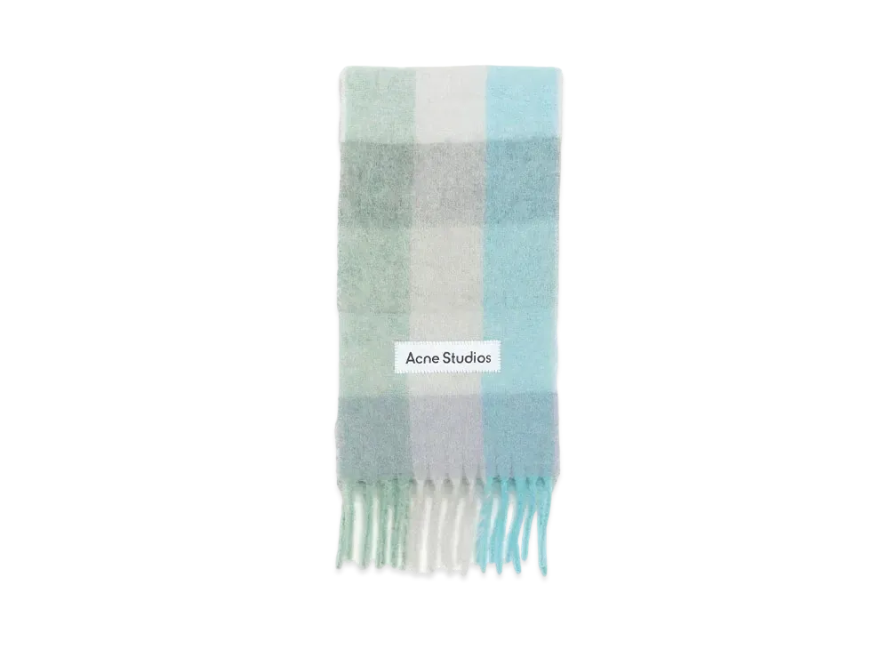 Acne Studios Mohair Check Scarf "Turquoise/Grey/Mint Green"