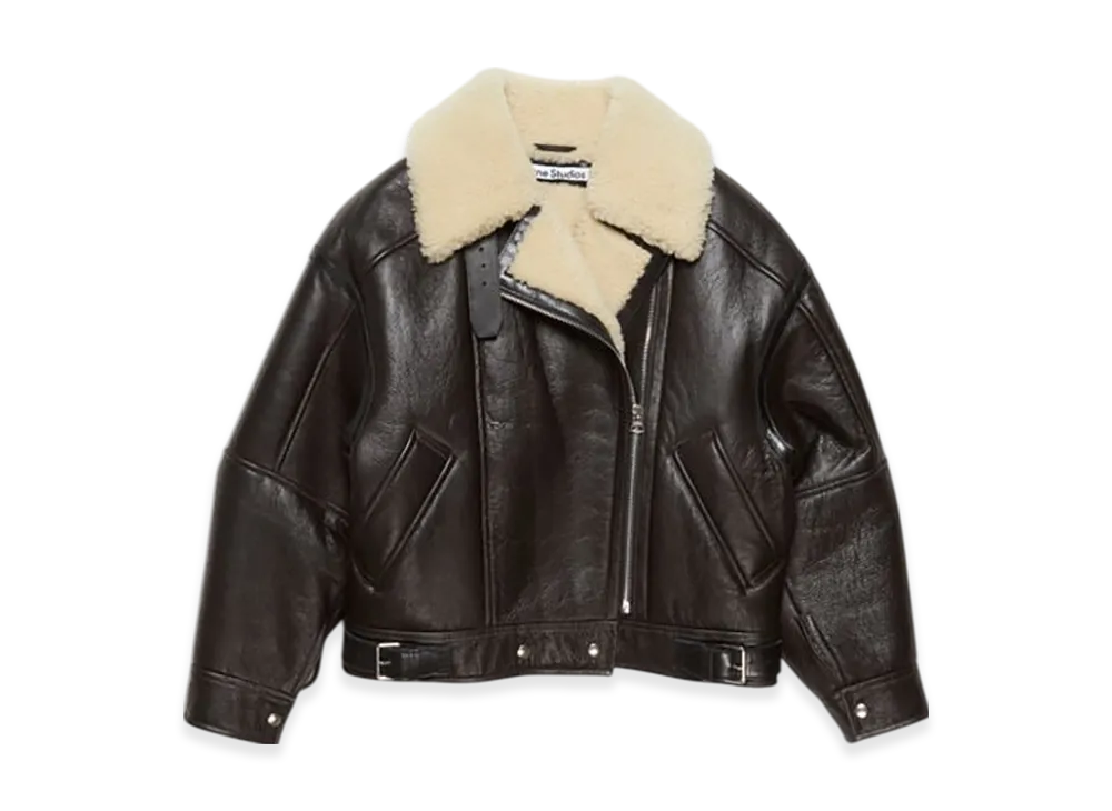 Acne Studios Leather Shearling Jacket "Dark Brown/Beige"