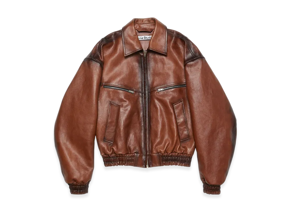 Acne Studios Leather Bomber Jacket "Cognac Brown"