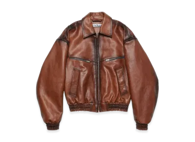 Acne Studios Leather Bomber Jacket "Cognac Brown"