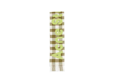 Acne Studios Check Logo Scarf - Narrow "Khaki Green"