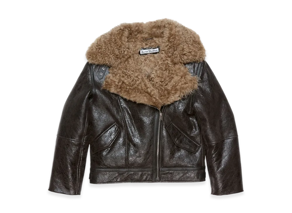 Acne Studios Leather Shearling Jacket "Dark Grey"