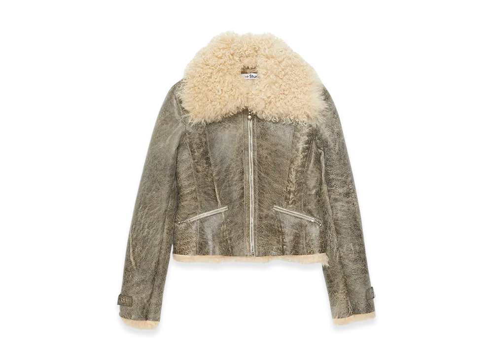 Acne Studios Leather Shearing Jacket "Grey/Beige"