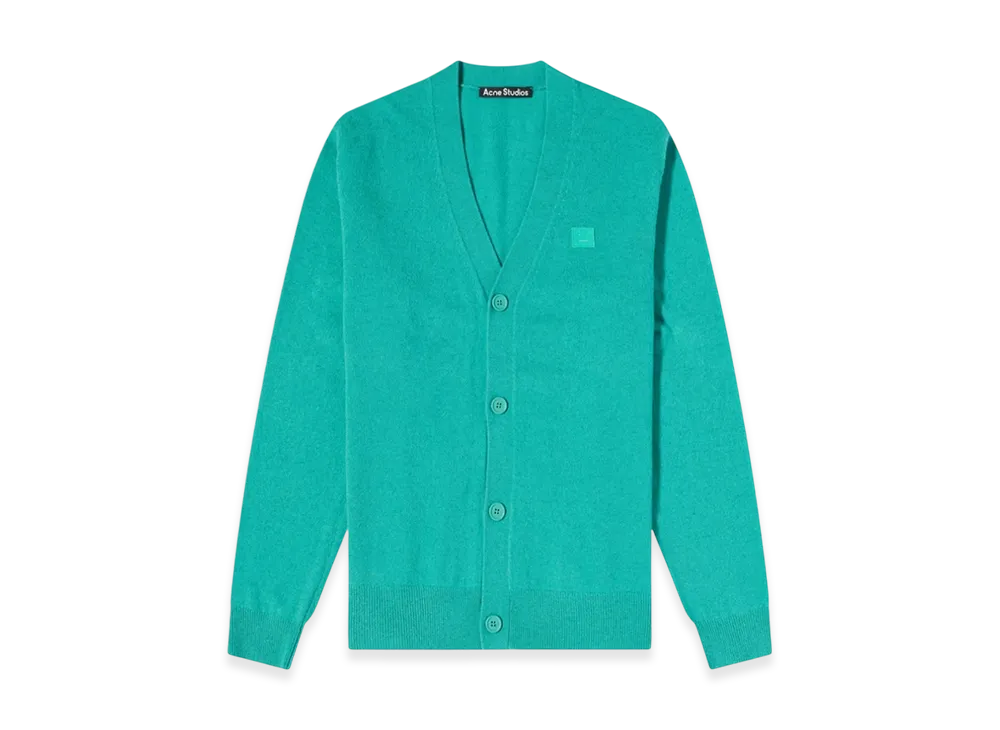 Acne Studios Kev Face Garment Dyed V-Neck Cardigan "Jade Green"