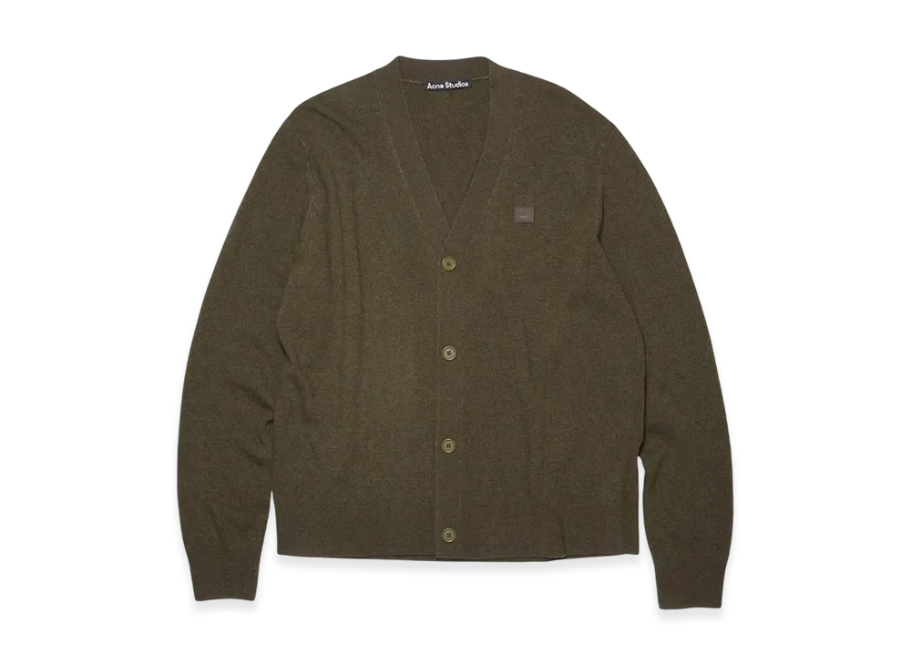Acne Studios Keve Face V-Neck Cardigan "Dark Khaki Melange"