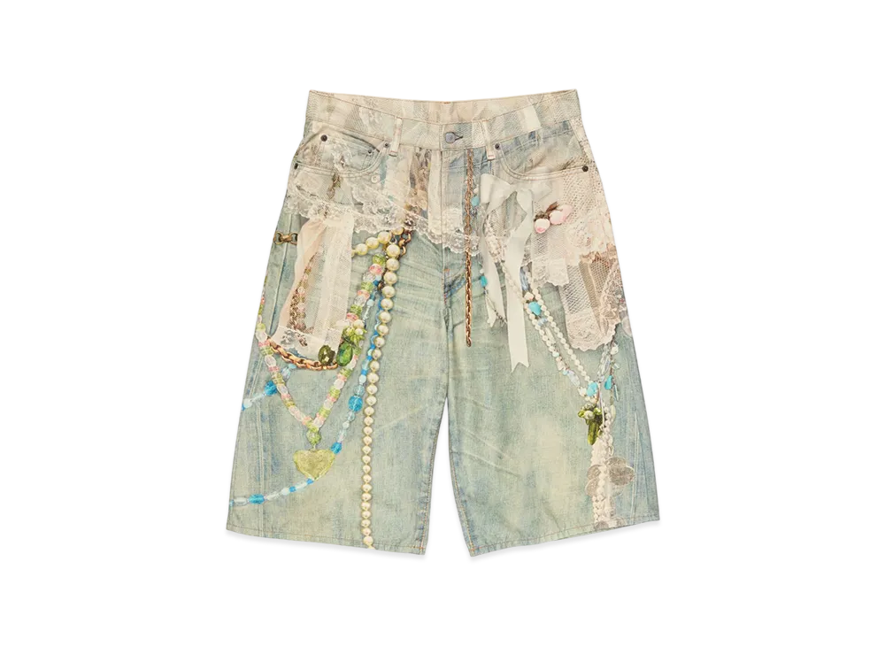 Acne Studios Denim Shorts - Loose Fit "White/Green"