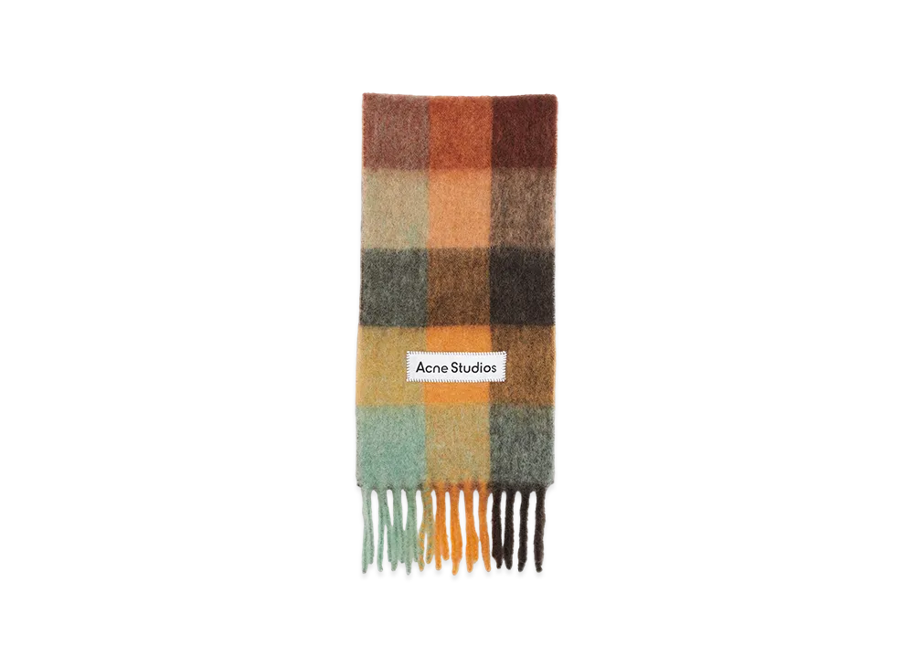Acne Studios Mohair Check Scarf "Chestnut Brown/Yellow/Green"