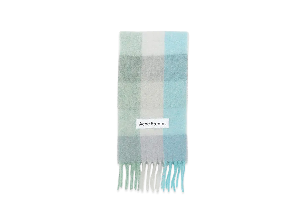 Acne Studios Mohair Check Scarf "Turquoise/Grey/Mint Green"