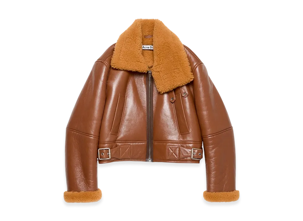 Acne Studios Shearling Biker Jacket "Rust Brown"