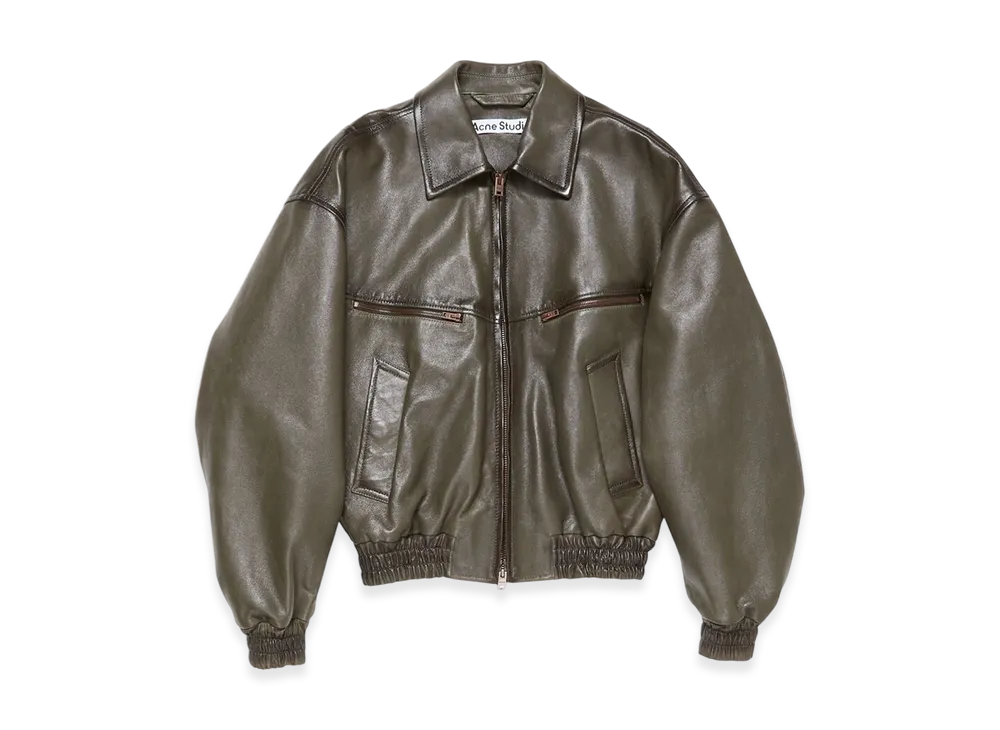 Acne Studios Leather Bomber Jacket "Vintage Green"