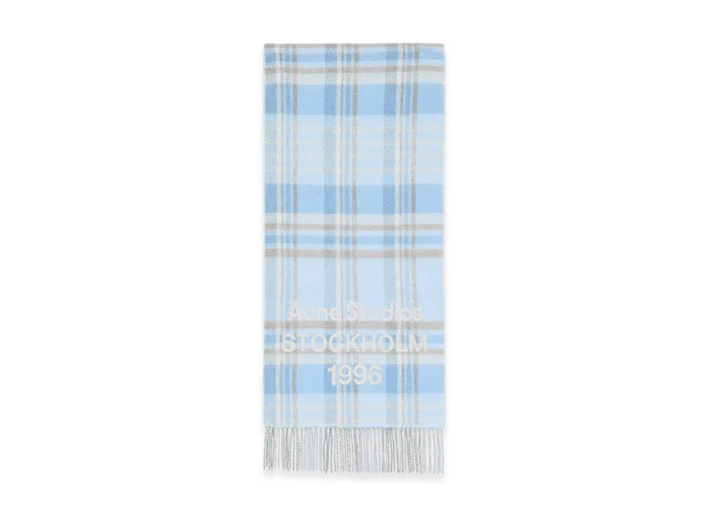 Acne Studios Check Logo Scarf - Wide "Aqua Blue/Beige"