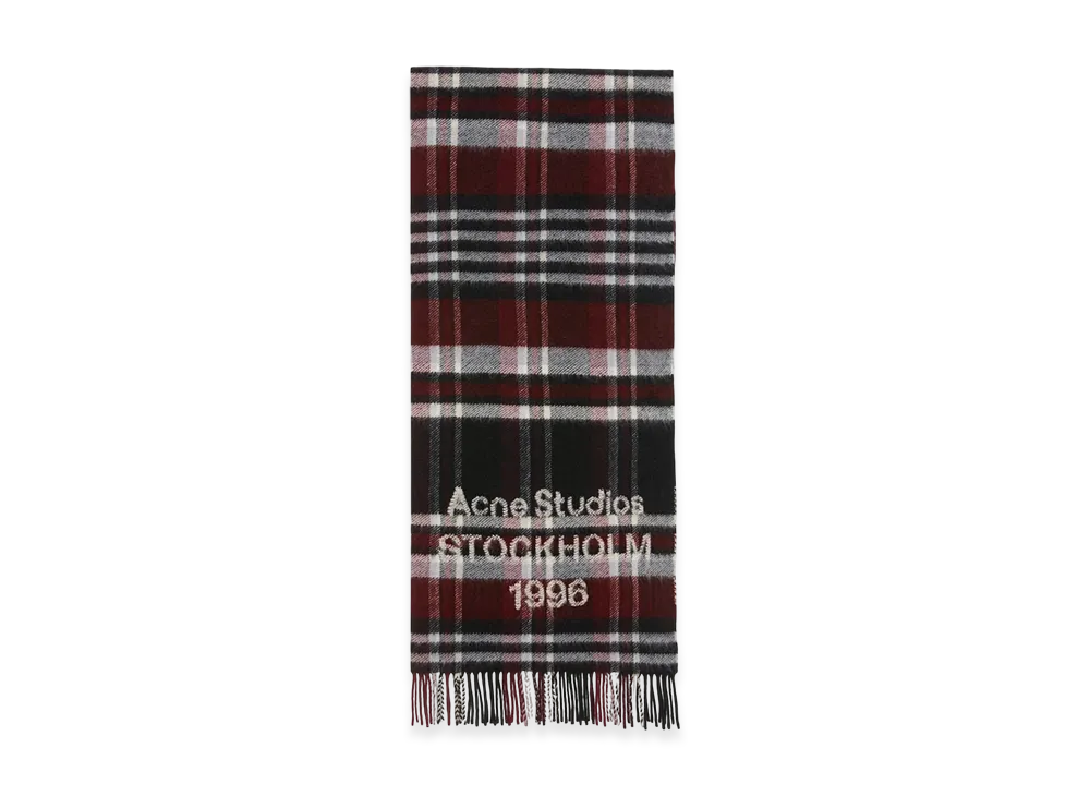 Acne Studios Fringed Logo Scarf "Black/Burgundy"