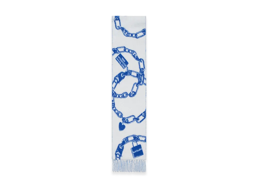 Acne Studios Fringed Wool Scarf "White/Blue"