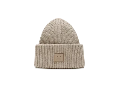 Acne Studios Large Face Logo Beanie - Yak "Greige Melange"