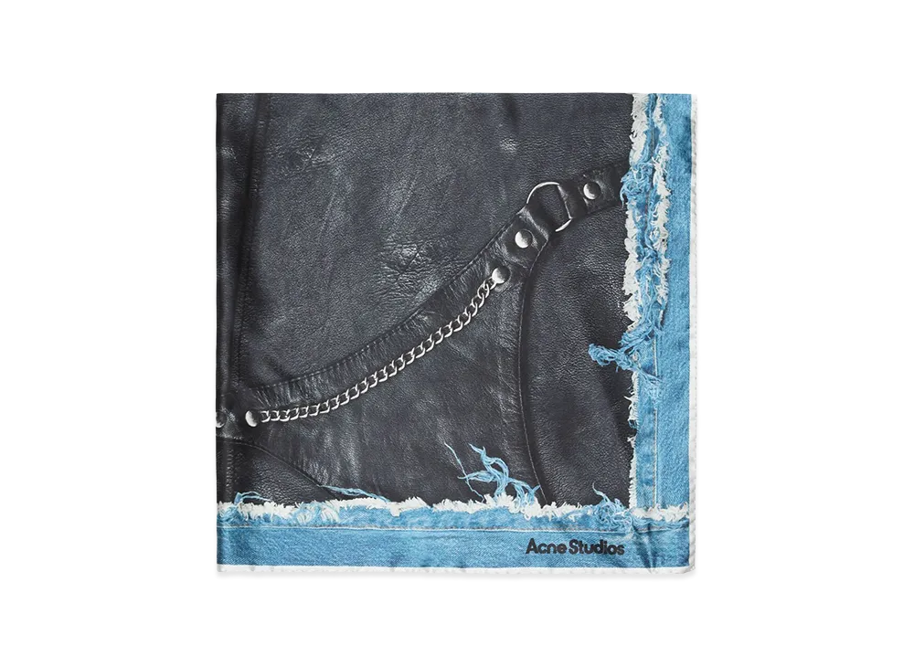 Acne Studios Printed Silk Scarf "Black/Blue"