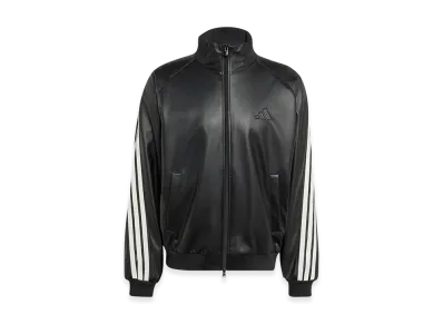 adidas Stadium Loose Fit Faux Leather Track Jacket "Black/Off White"