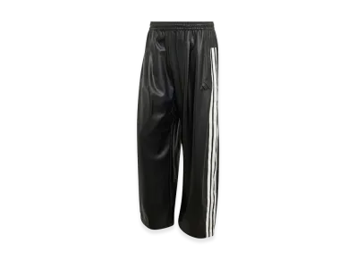 adidas Stadium Oversized Fit Faux Leather Full Length Open Hem Pants "Black/Off White/Black"