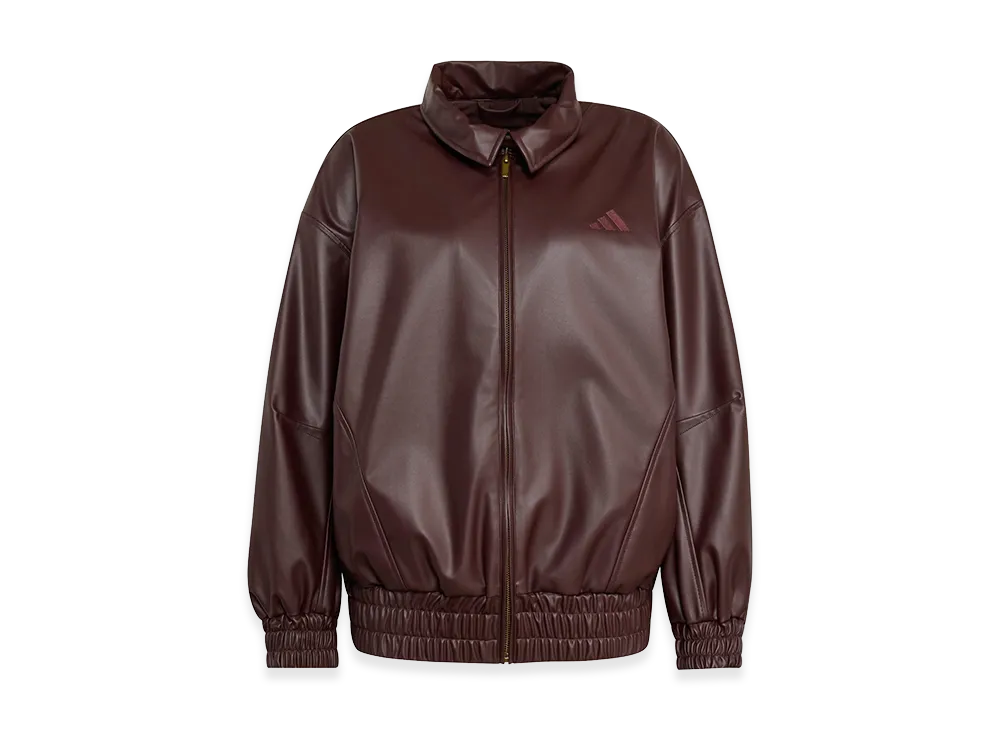 adidas Women's Stadium Faux Leather Loose Fit Jacket "Shadow Brown"